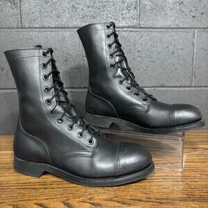 Vintage 1985 Addison Military Combat Boots Mens 10 R Black Leather Steel Toe USA